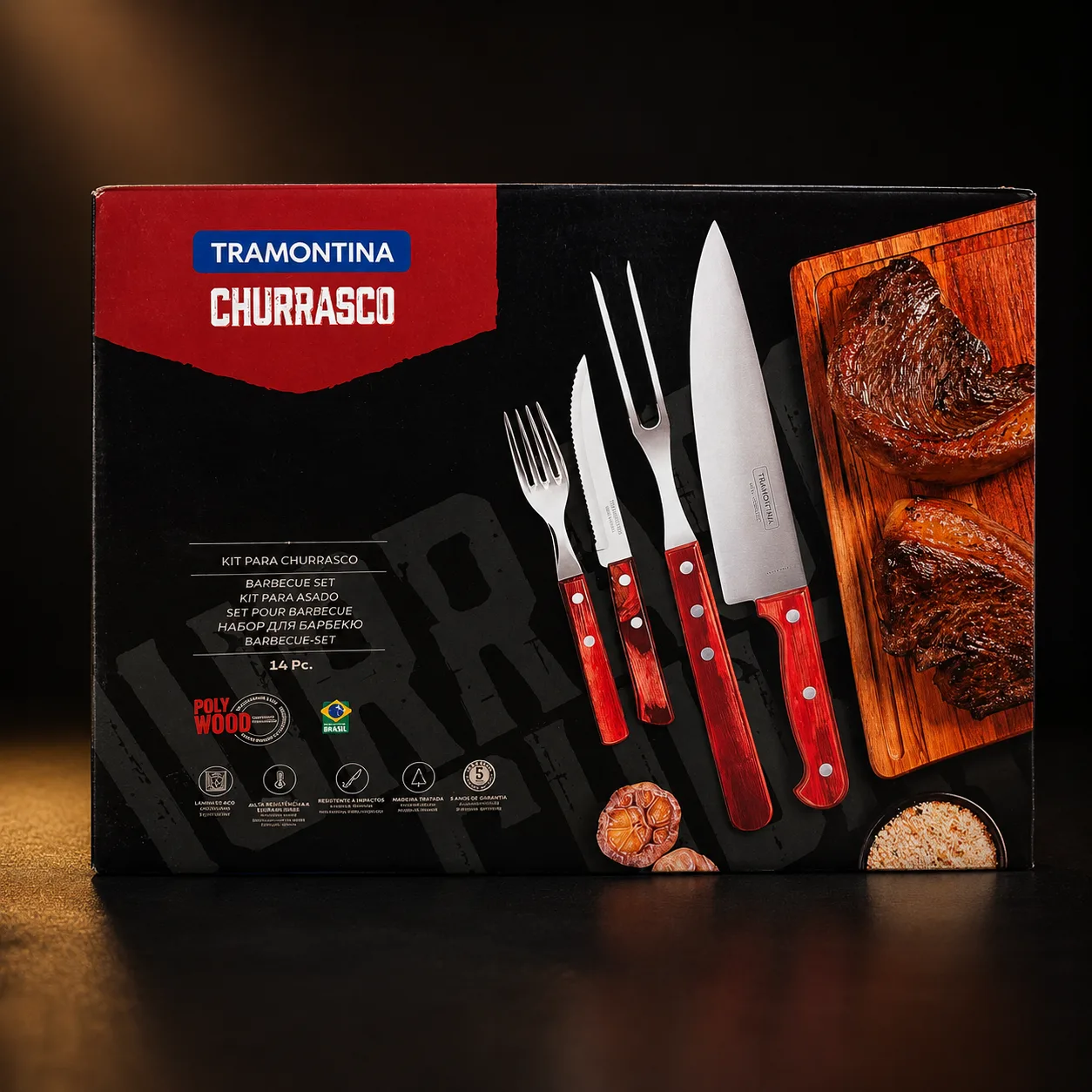 Jogo de Churrasco Tramontina Polywood 14 Peças Vermelho