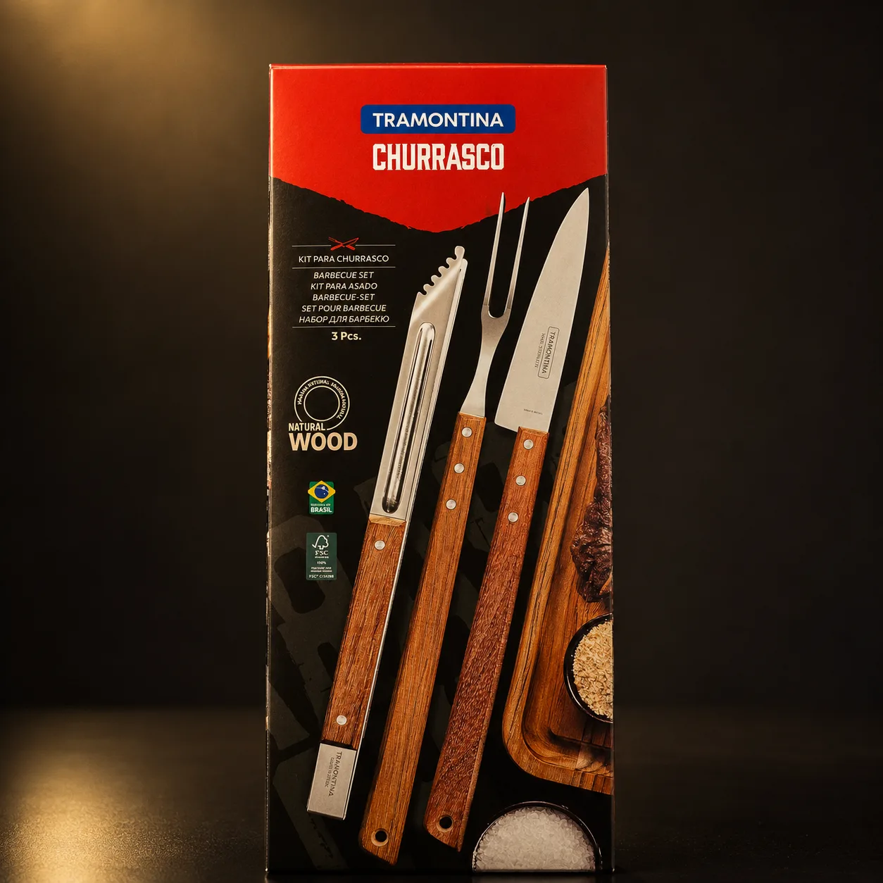 Kit para Churrasco Tramontina Natural Wood 3 Peças