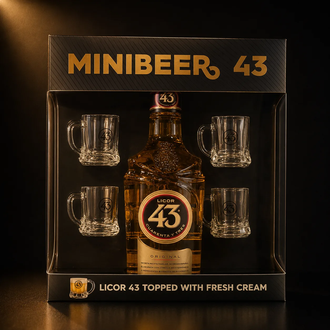 Kit Minibeer Licor 43 700ml com 4 Canecas